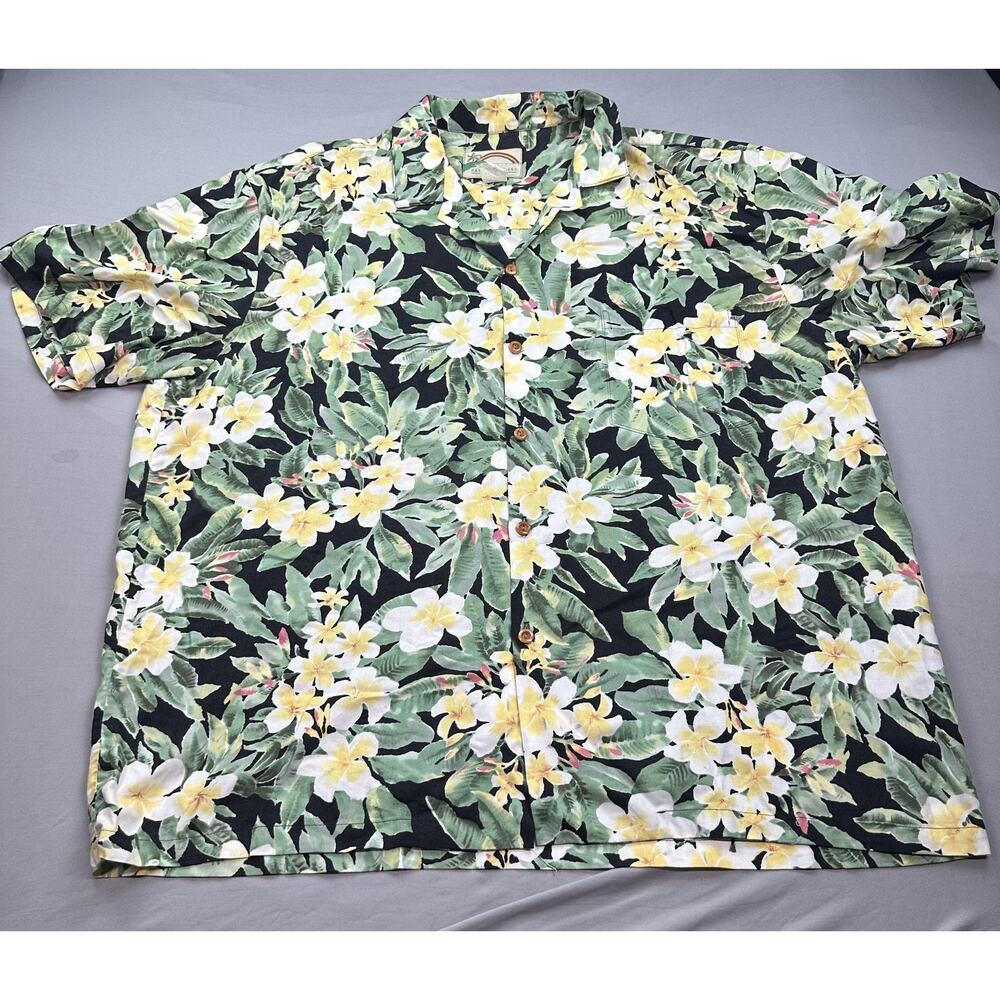 Paradise Found Hawaiian Shirt Mens‎ XL Floral AOP Plumeria Rayon Hawaii Aloha